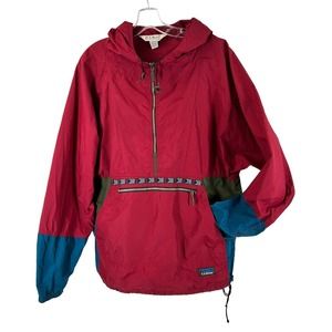Vintage LL Bean Aztec Anorak Pullover Windbreaker Jacket Red USA Mens L